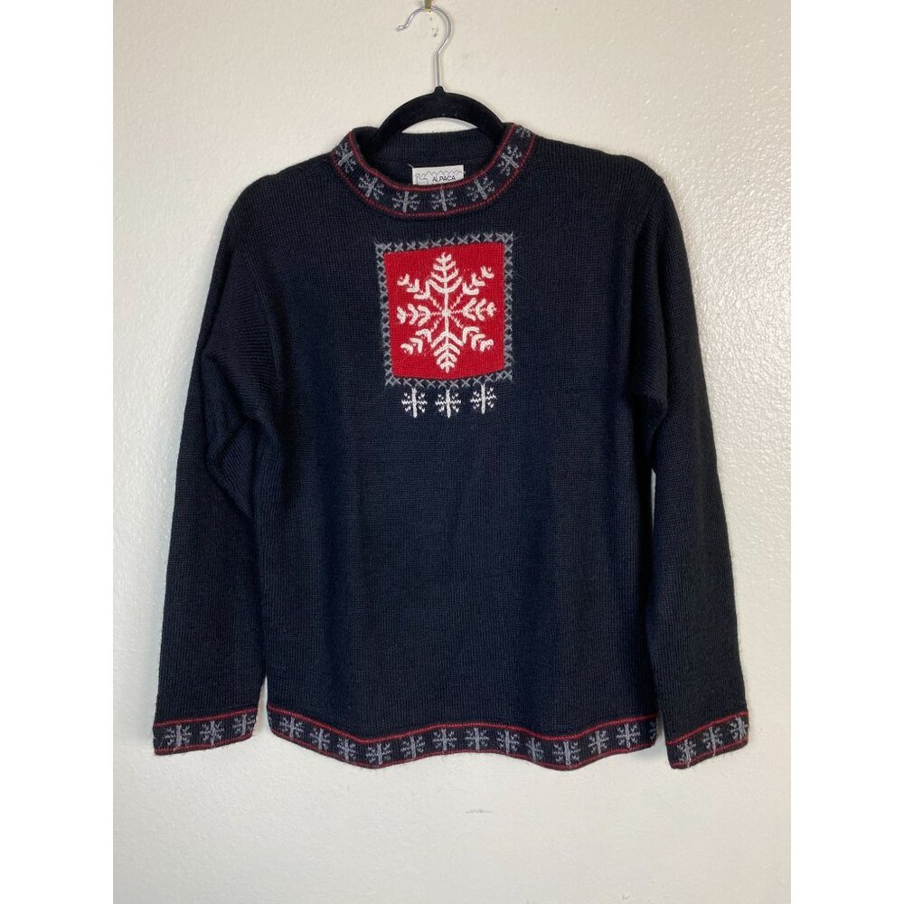 Alpaca Imports Ladies Sweater Size Small Black Wool blend Knit Nordic Snowflake